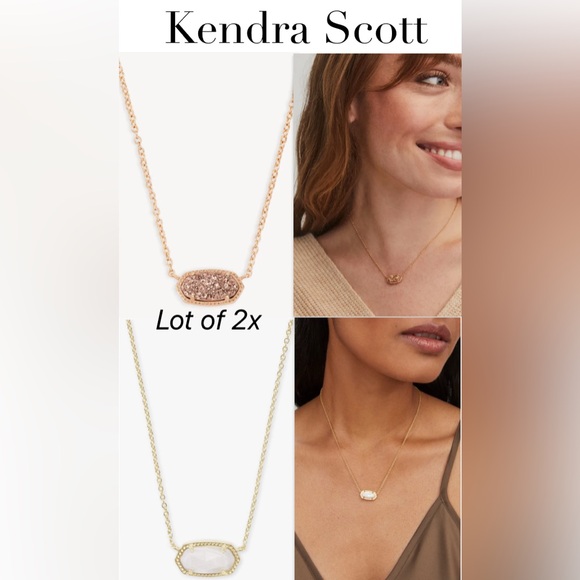 Lot of 2x [Kendra Scott] Elisa Necklaces Rose Gold Drusy & Ivory Mother of Pearl - Picture 1 of 16
